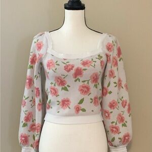 Willow & Wind Floral Knit Sweater with Pink Roses size medium euc